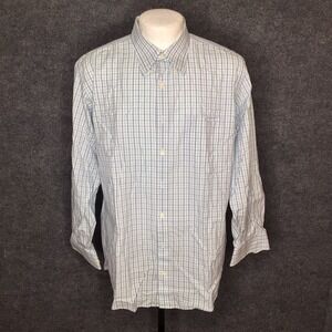 Kirkland Signature Mens L 16.5 32/33 Blue Green Plaid NonIron Cotton Dress Shirt